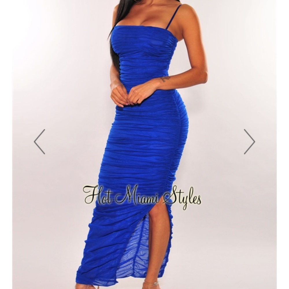 Hot Miami Styles Royal Blue Ruched Maxi Dress